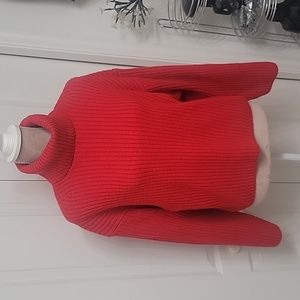 H&M Red Ribbed Turtleneck Sweater, Size S, Boxy, Long Sleeved